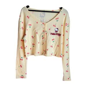 Hello Kitty Cherry Print Crop Cardigan Top Y2K Sanrio Women L